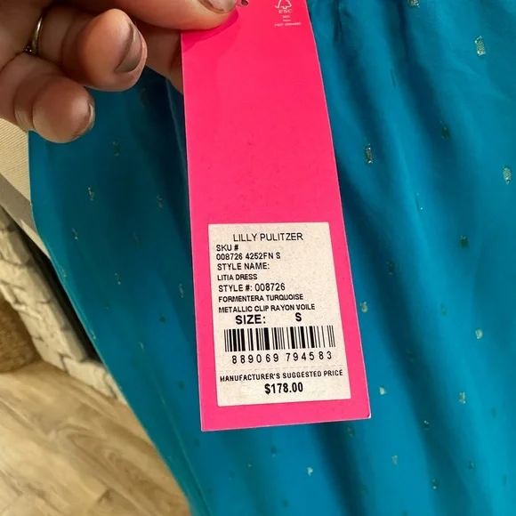 🆕NWT Lilly Pulitzer Womans Litia Sundress Dress Size Small Turquoise Metallic - Picture 6 of 6